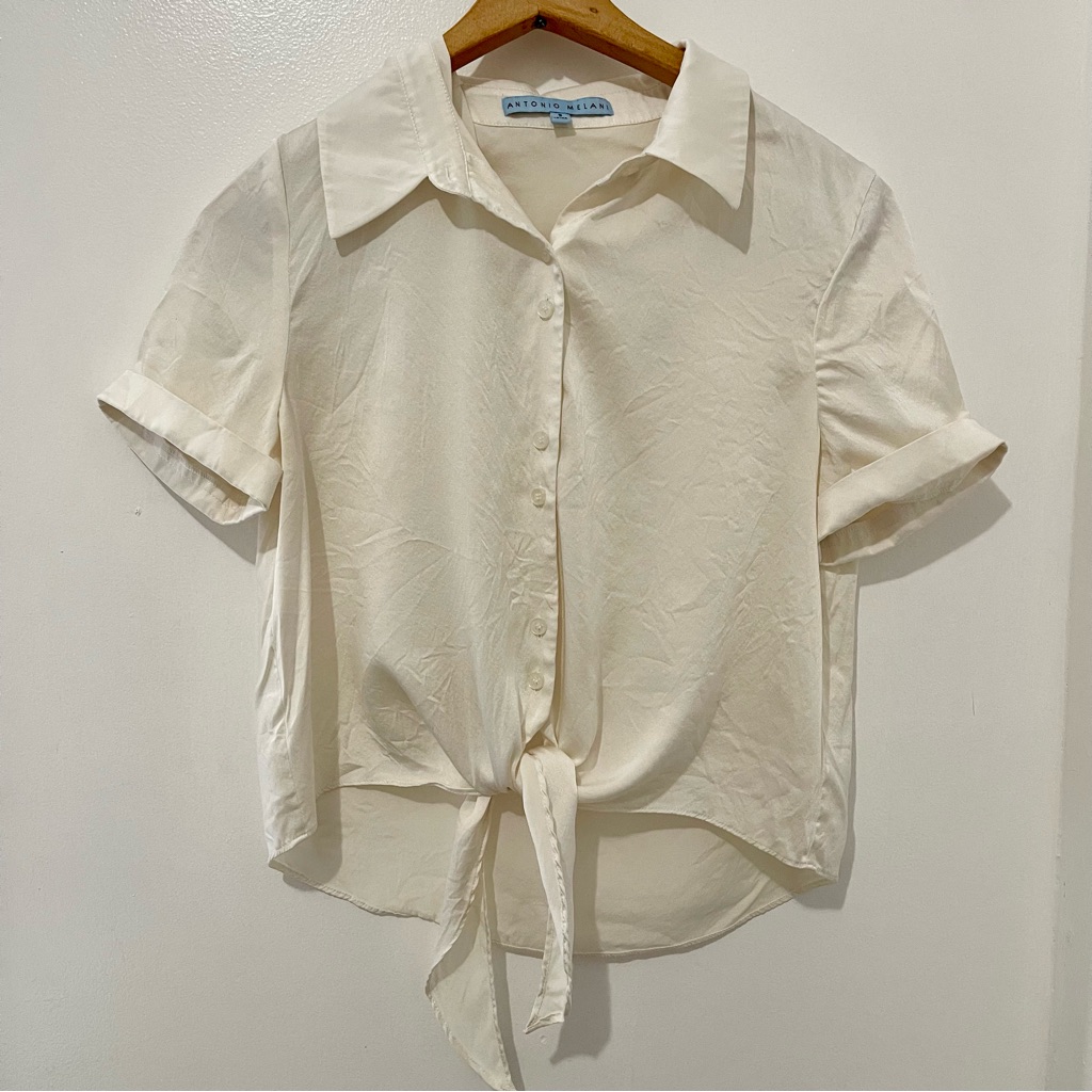 Luxury Antonio Melani Ivory Silk Button Down - Coastal Office Siren Hidden Flaw